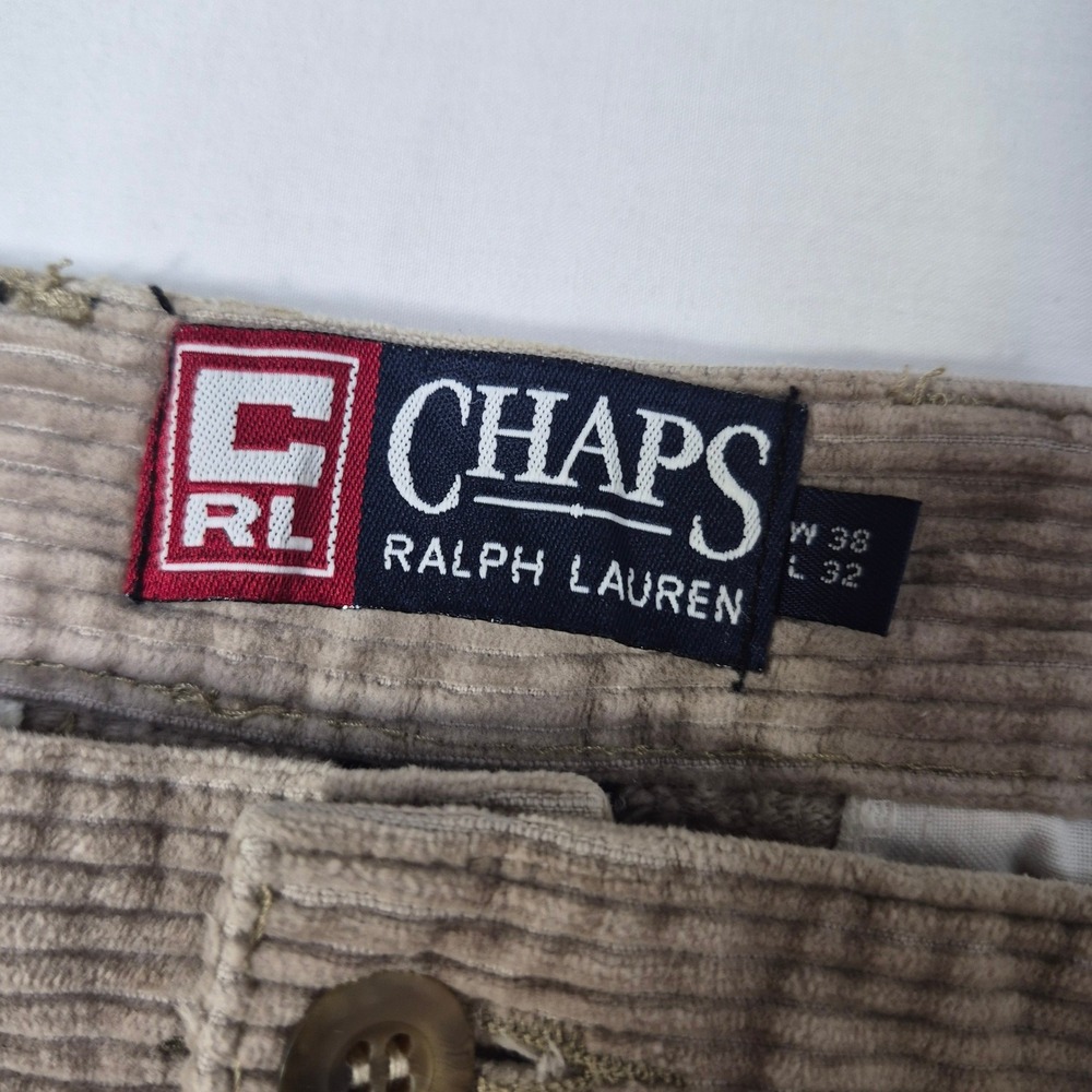 Chaps Ralph Lauren Pants Mens 38/32 (37/31) Tan Pleated Corduroy Trousers Cuffed - Picture 2 of 11